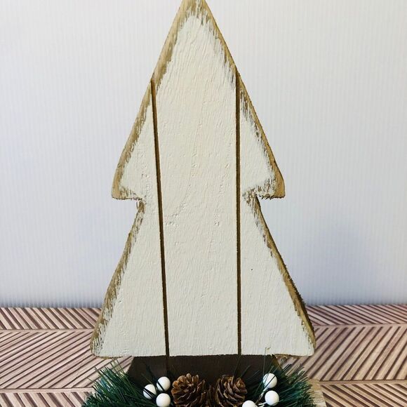 Hobby Lobby Christmas Wood Plank White Wash Tree Tabletop Décor #2 Cottage Charm - Picture 3 of 6
